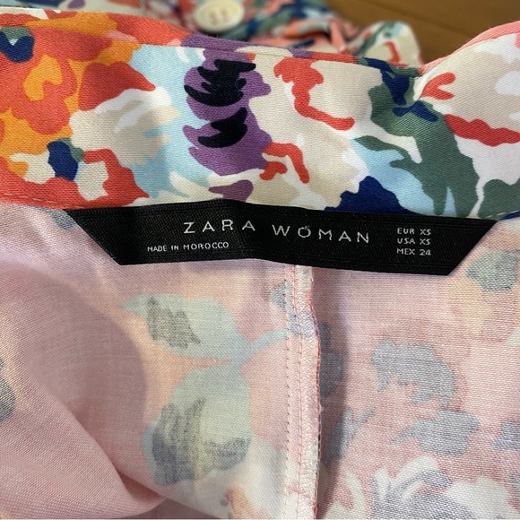 Zara SS18 Pink Floral Print Belted Shirt Midi Dress Size XS Button Tie Waist - Picture 14 of 16